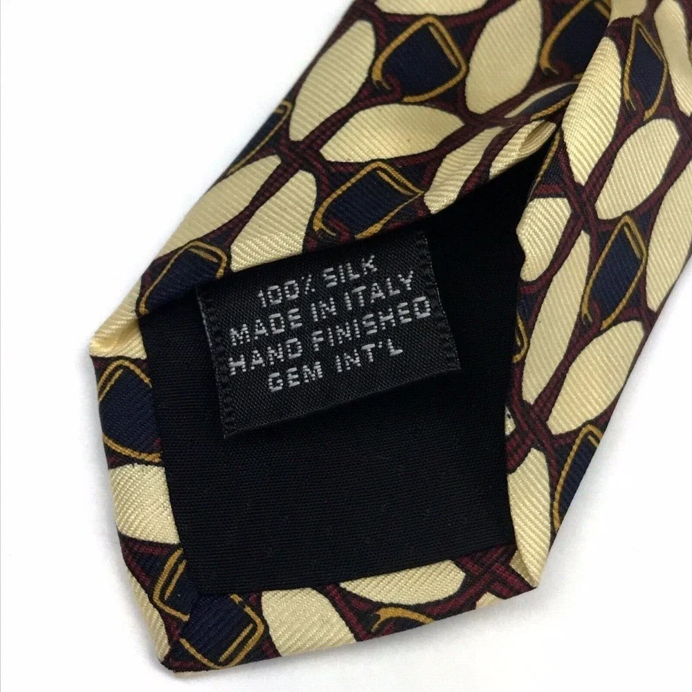 Read Desc. PAOLO GUCCI Designer Luxury Elegant Beige Red Navy Silk Necktie ITALY